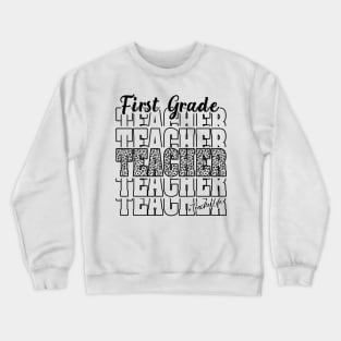 Funny First Grade Teacher School Matching Teaching Leopard Crewneck Sweatshirt